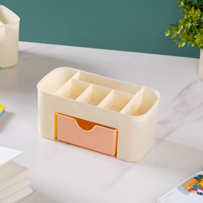 Cosmetic Organizer With Drawer Beige