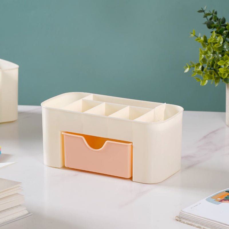 Cosmetic Organizer With Drawer Beige