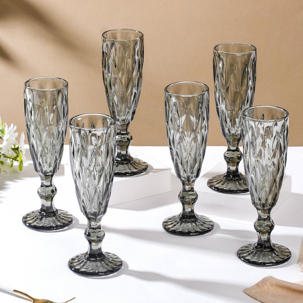 Crystal Textured Champagne Glass Grey Set Of 6 150 ml