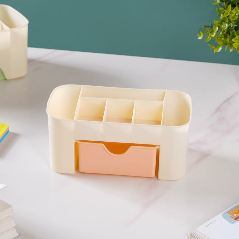 Cosmetic Organizer With Drawer Beige