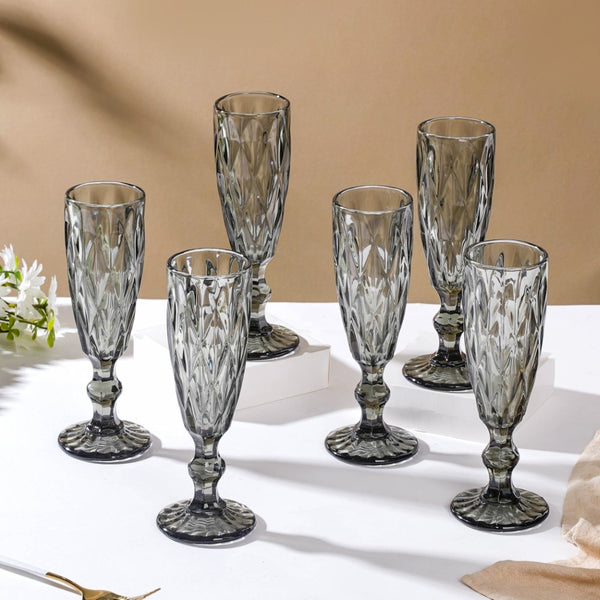 Crystal Textured Champagne Glass Grey Set Of 6 150 ml