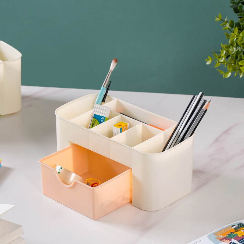 Cosmetic Organizer With Drawer Beige