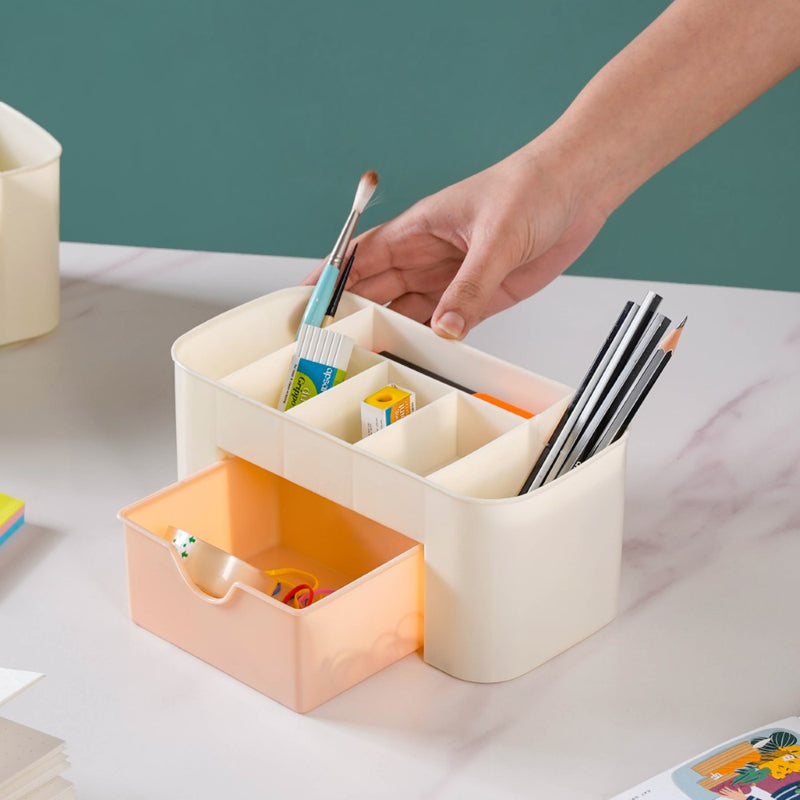 Cosmetic Organizer With Drawer Beige