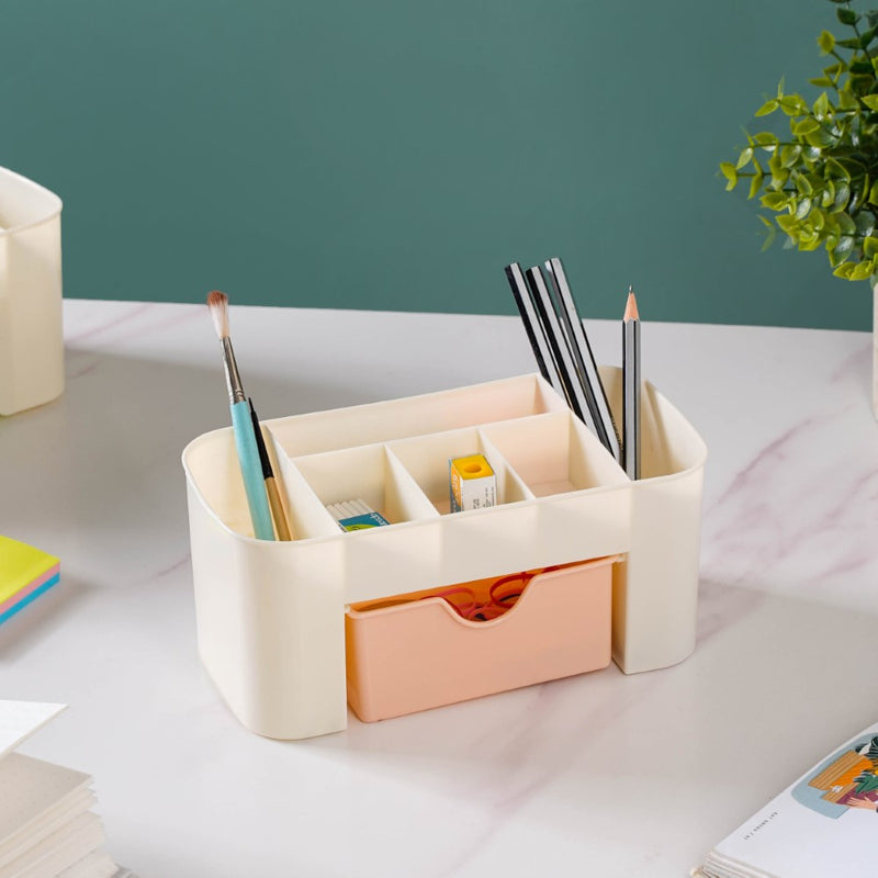 Cosmetic Organizer With Drawer Beige