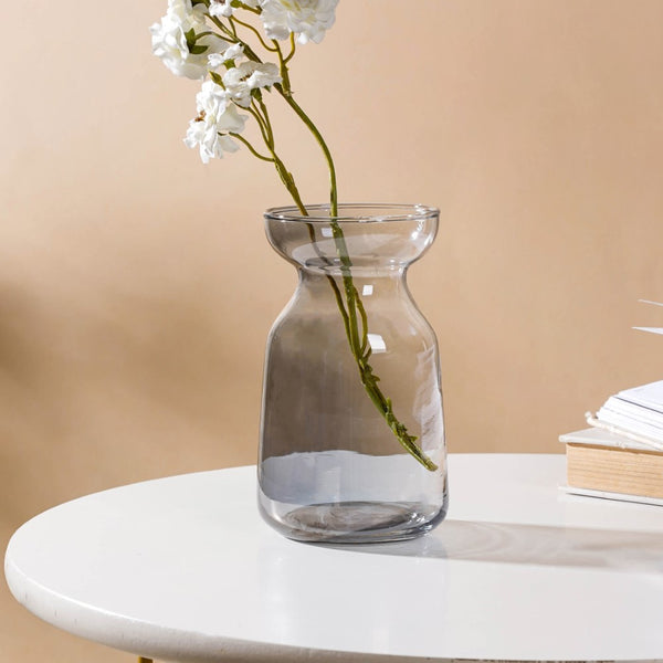 Contemporary Glass Flower Vase Grey