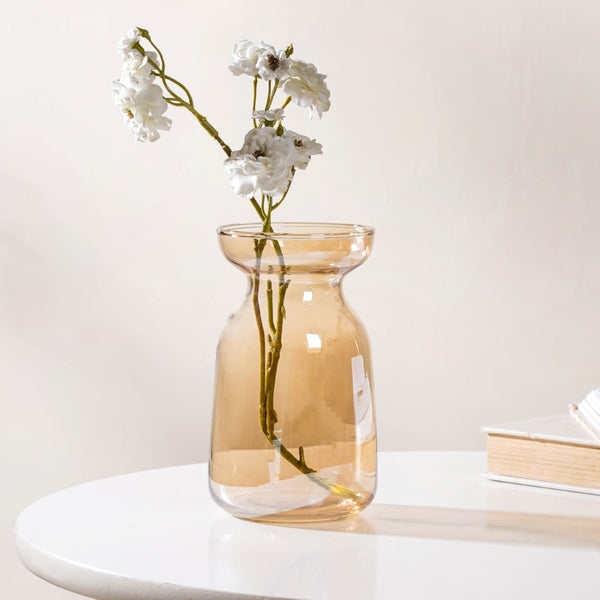 Contemporary Glass Flower Vase Amber