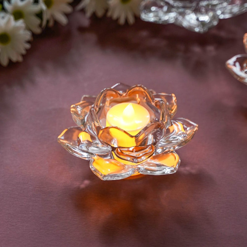 Lotus Glass Tea Light Holder Transparent Set Of 6 - Candle stand | Home decor ideas