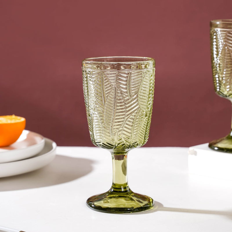 Vintage Engraved Wine Glass Green Set of 6 300 ml