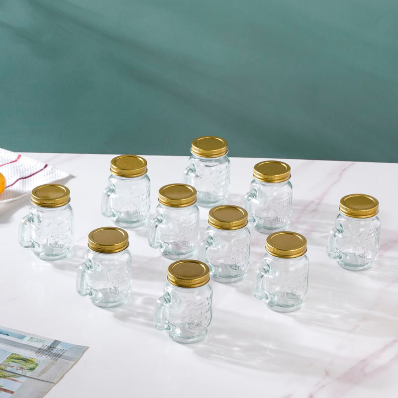 Glass Mini Mason Jar Mug With Lid Set Of 10 110ml- Mug for coffee, tea mug, cappuccino mug | Cups and Mugs for Coffee Table & Home Decor