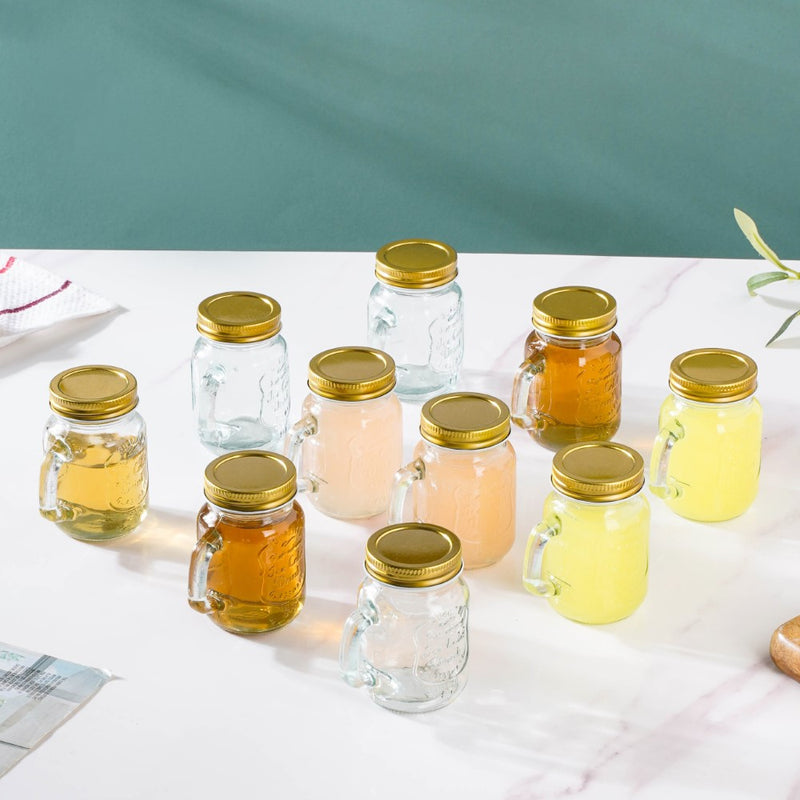 Glass Mini Mason Jar Mug With Lid Set Of 10 110ml- Mug for coffee, tea mug, cappuccino mug | Cups and Mugs for Coffee Table & Home Decor