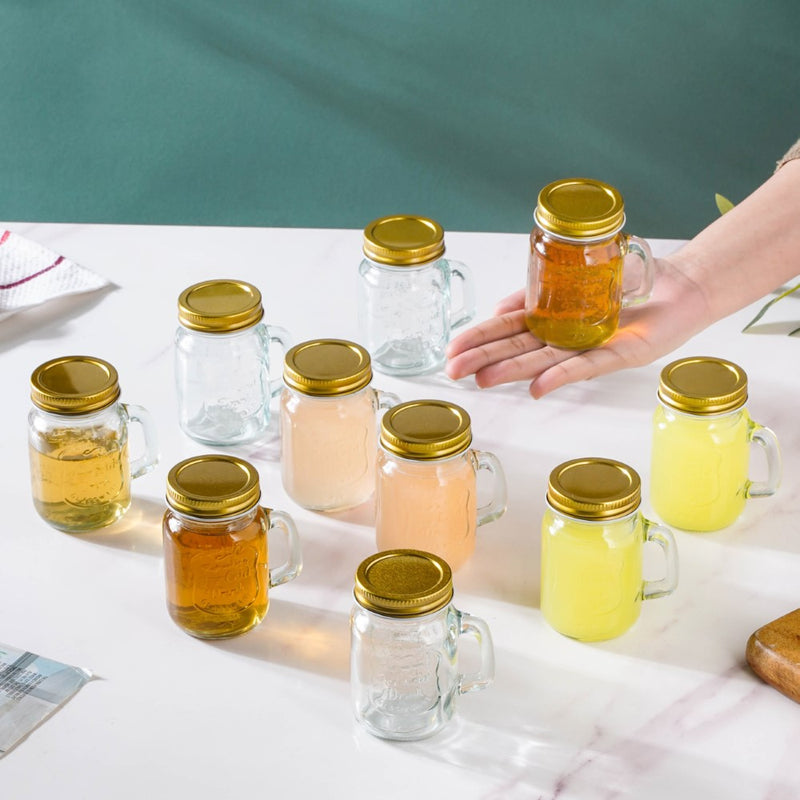 Glass Mini Mason Jar Mug With Lid Set Of 10 110ml- Mug for coffee, tea mug, cappuccino mug | Cups and Mugs for Coffee Table & Home Decor