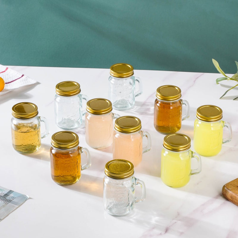 Glass Mini Mason Jar Mug With Lid Set Of 10 110ml- Mug for coffee, tea mug, cappuccino mug | Cups and Mugs for Coffee Table & Home Decor