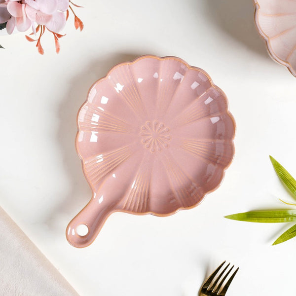 Ocean Round Plate with Handle Pink