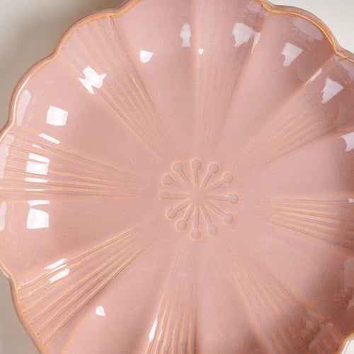 Ocean Round Plate with Handle Pink - Ceramic platter, serving platter, fruit platter | Plates for dining table & home decor
