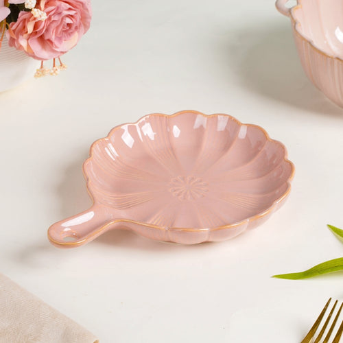 Ocean Round Plate with Handle Pink - Ceramic platter, serving platter, fruit platter | Plates for dining table & home decor