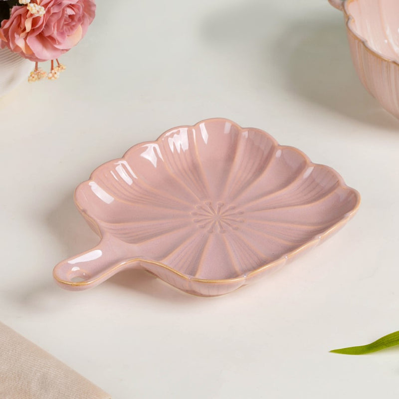 Ocean Square Plate with Handle Pink - Ceramic platter, serving platter, fruit platter | Plates for dining table & home decor