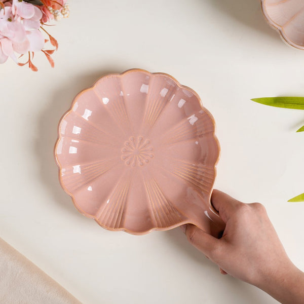 Ocean Round Plate with Handle Pink