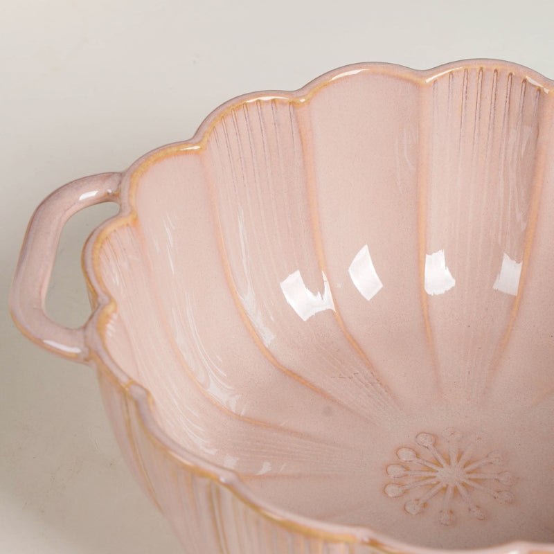 Ocean Serving Bowl with Handle Pink 600ml - Bowl, ceramic bowl, serving bowls, noodle bowl, salad bowls, bowl for snacks, baking bowls, large serving bowl, bowl with handle | Bowls for dining table & home decor