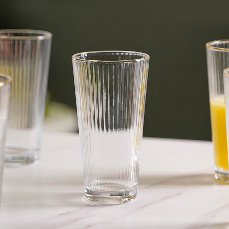 Ribbed Gold Rim Tall Tumbler Set Of 6 350 ml