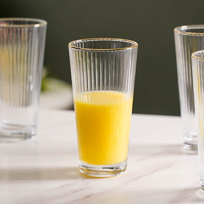 Ribbed Gold Rim Tall Tumbler Set Of 6 350 ml