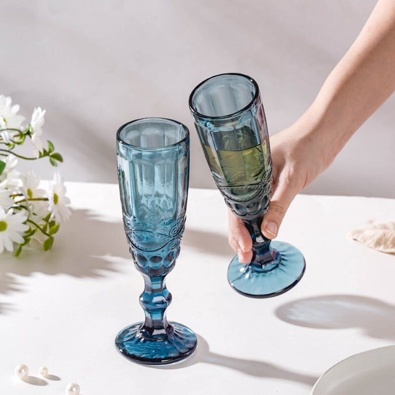 Stemmed Glass Blue Set Of 6 150 ml