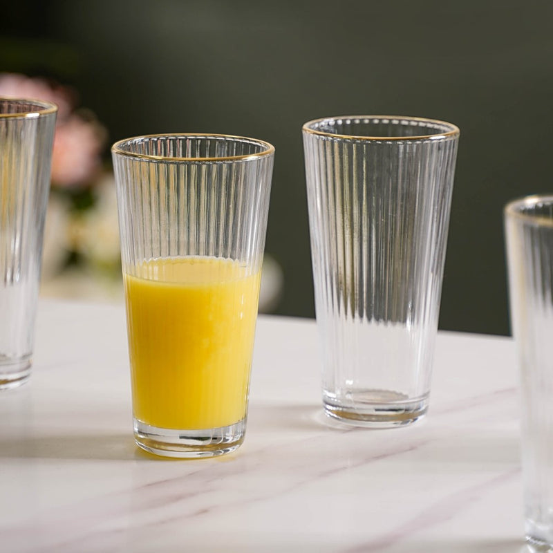 Ribbed Gold Rim Tall Tumbler Set Of 6 350 ml