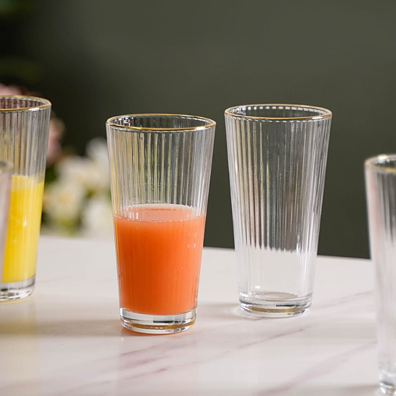 Ribbed Gold Rim Tall Tumbler Set Of 6 350 ml