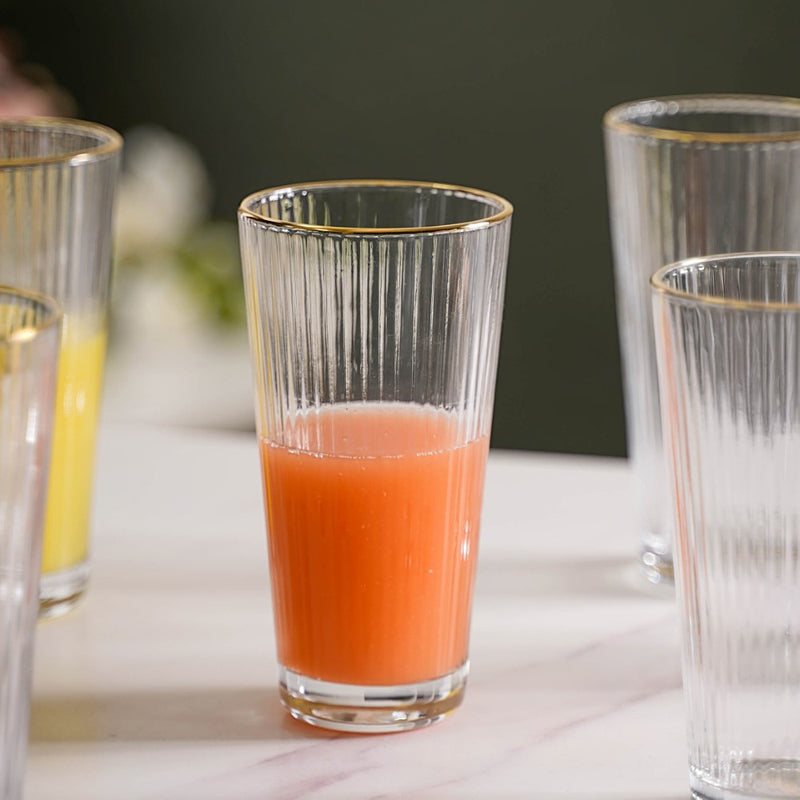 Ribbed Gold Rim Tall Tumbler Set Of 6 350 ml