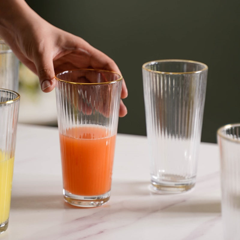 Ribbed Gold Rim Tall Tumbler Set Of 6 350 ml