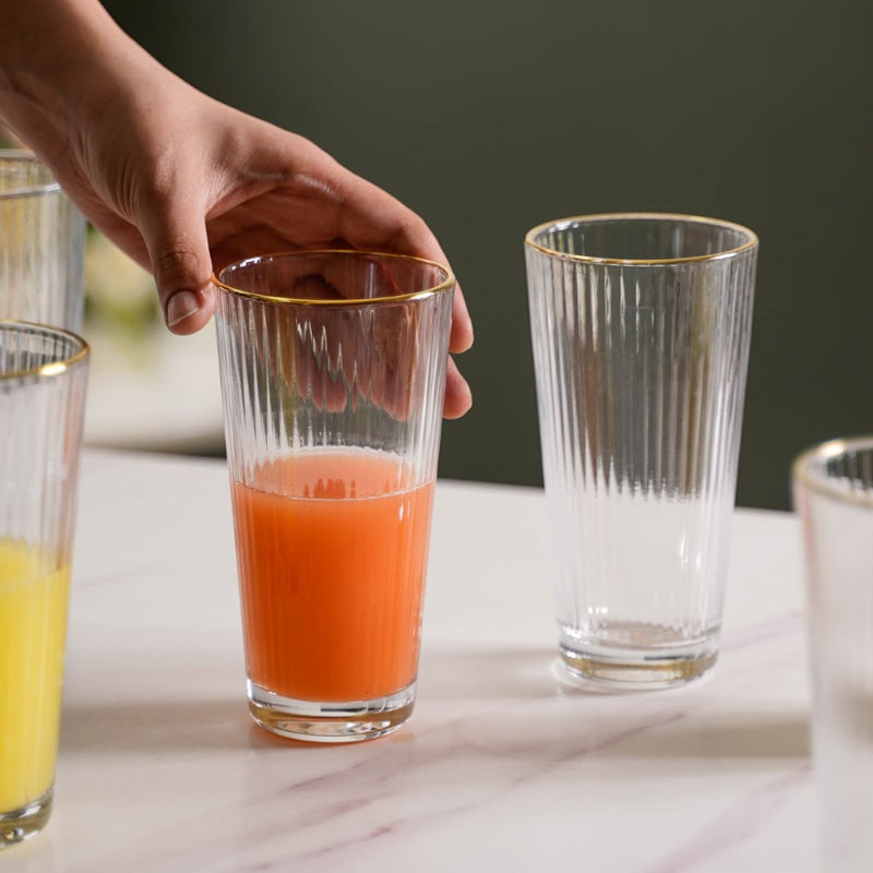 Ribbed Gold Rim Tall Tumbler Set Of 6 350 ml