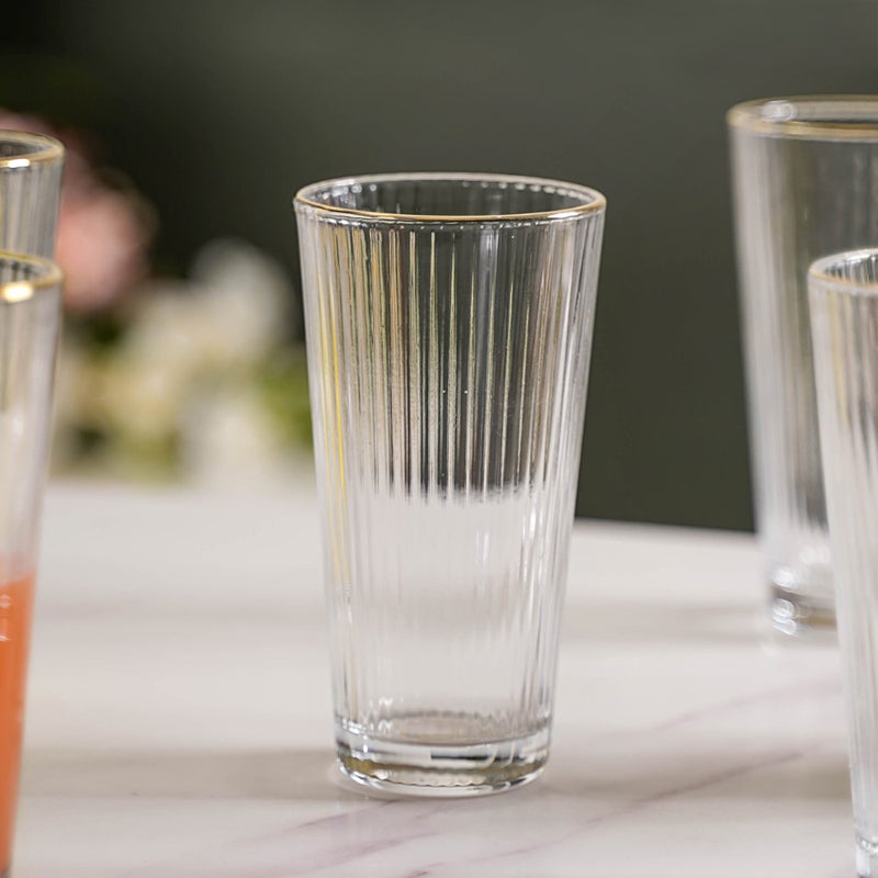 Ribbed Gold Rim Tall Tumbler Set Of 6 350 ml