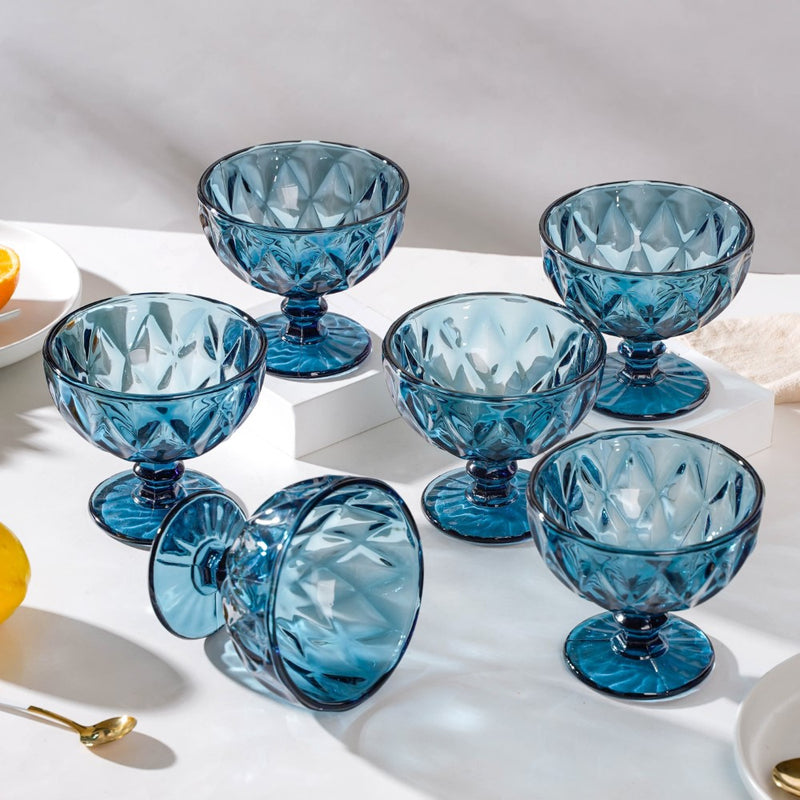 Dessert Serving Glass Blue Set Of 6 300 ml
