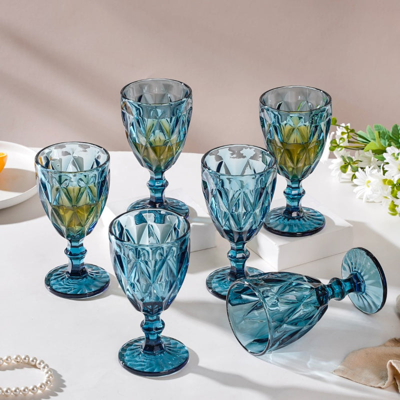 Crystal Red Wine Glass Blue Set Of 6 300 ml