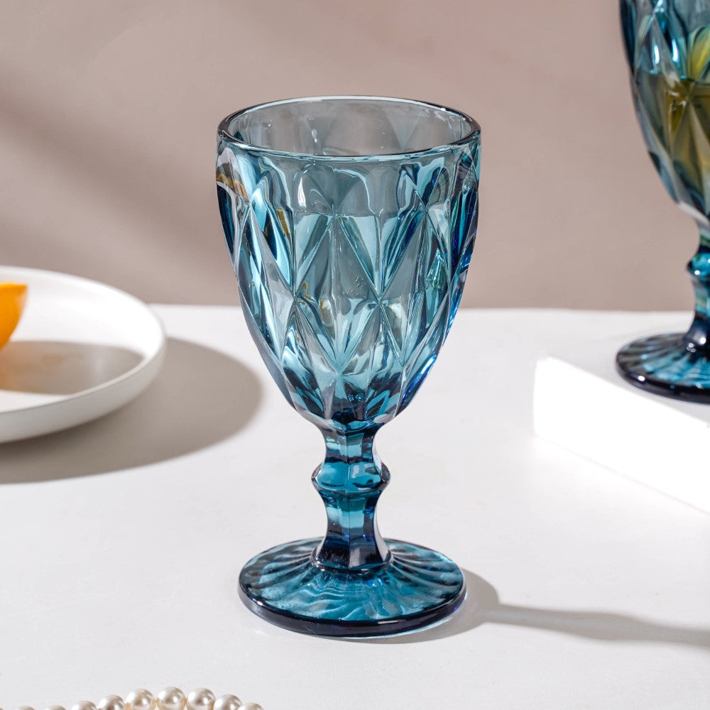 Shop Set Of 6 Blue Dotted Textured Wine Glasses - at Best Price Online in  India