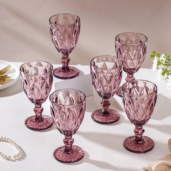 Rose Crystal Red Wine Glass Mauve Set Of 6 300 ml