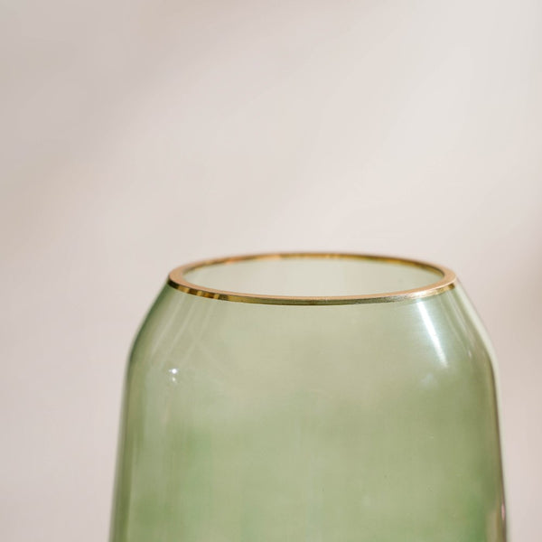 Clear Glass Gold Detailed Vase Green 7 Inch