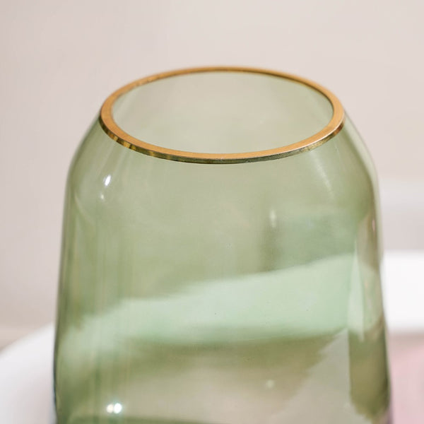 Clear Glass Gold Detailed Vase Green 7 Inch