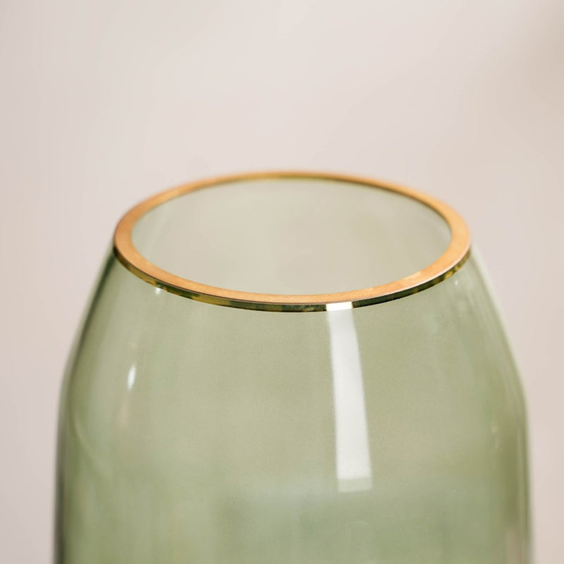 Clear Glass Gold Detailed Vase Green 11 Inch - Glass flower vase for home decor, office and gifting | Home decoration items