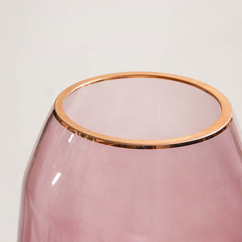 Clear Glass Gold Detailed Vase Purple 11 Inch - Glass flower vase for home decor, office and gifting | Home decoration items