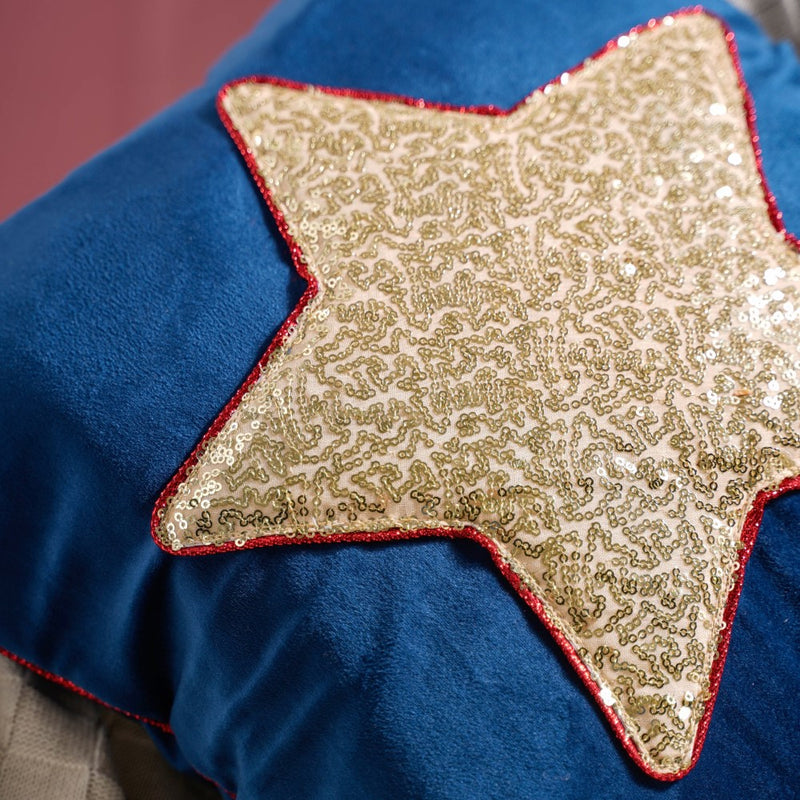 Sequin Star Velvet Cushion Cover 16 Inch X 16 Inch