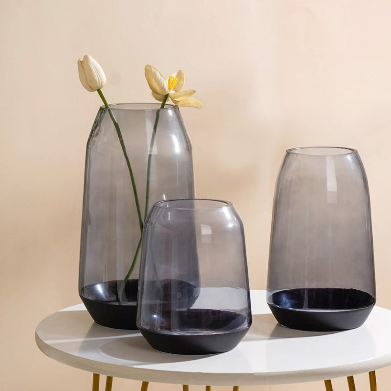 Clear Glass Vase Grey 7 Inch - Glass flower vase for home decor, office and gifting | Home decoration items