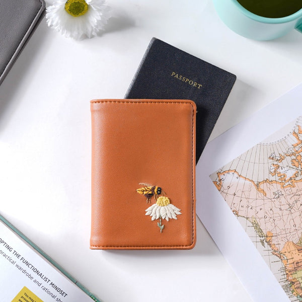 Honey Bee Two Fold Passport Cover Brown