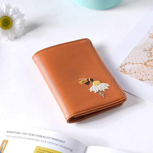 Honey Bee Two Fold Passport Cover Brown
