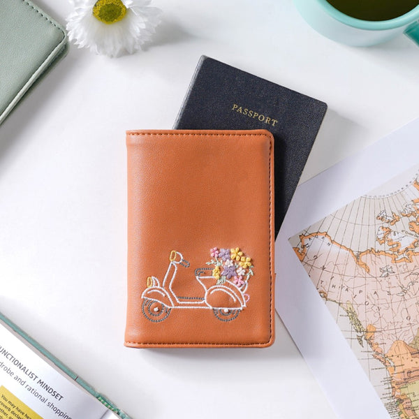 Scooter Embroidered Passport Cover Brown