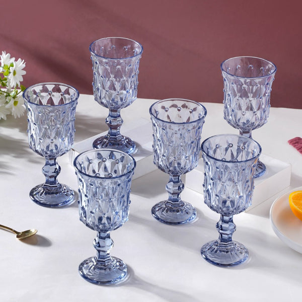 Grande Crystal Wine Glass Blue Set Of 6 300ml