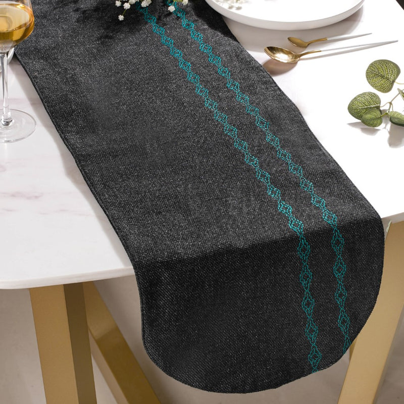 Handwoven Jute Table Runner Black 72 Inch