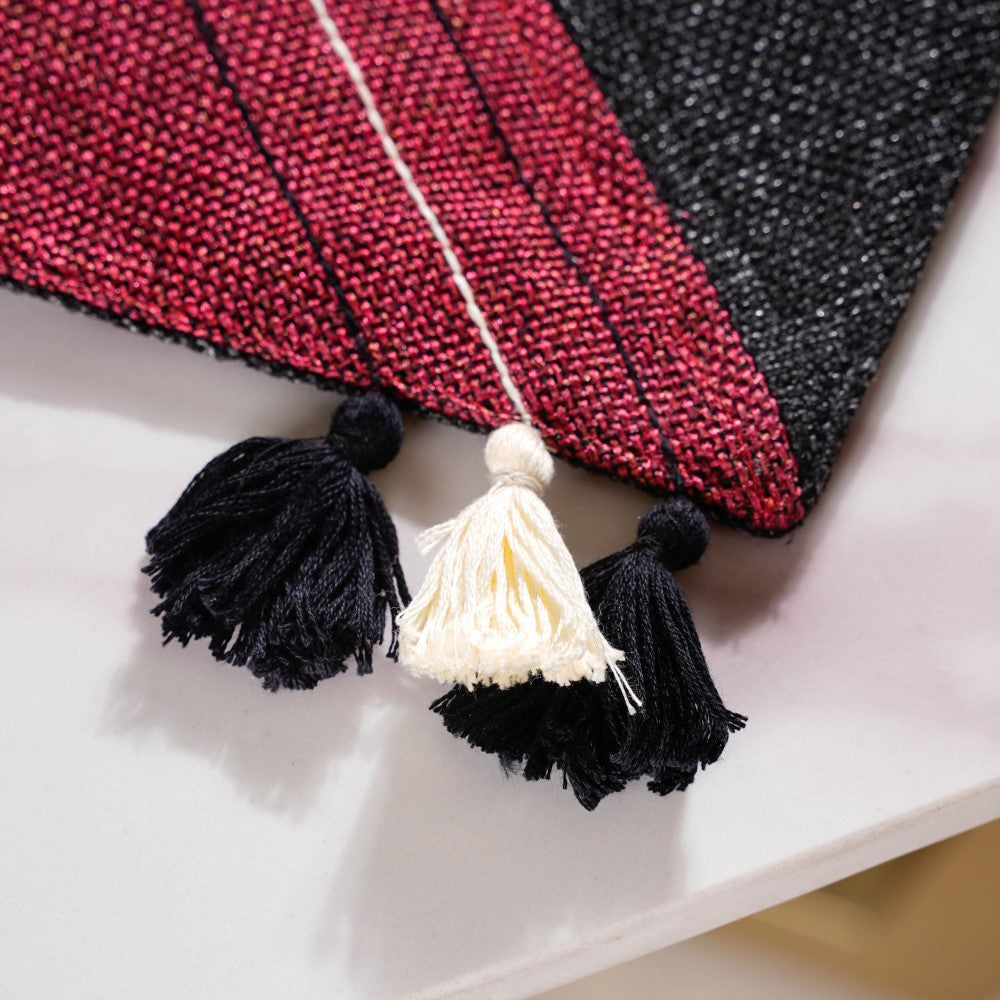 Jute Dining Table Runner Black Maroon 72 Inch