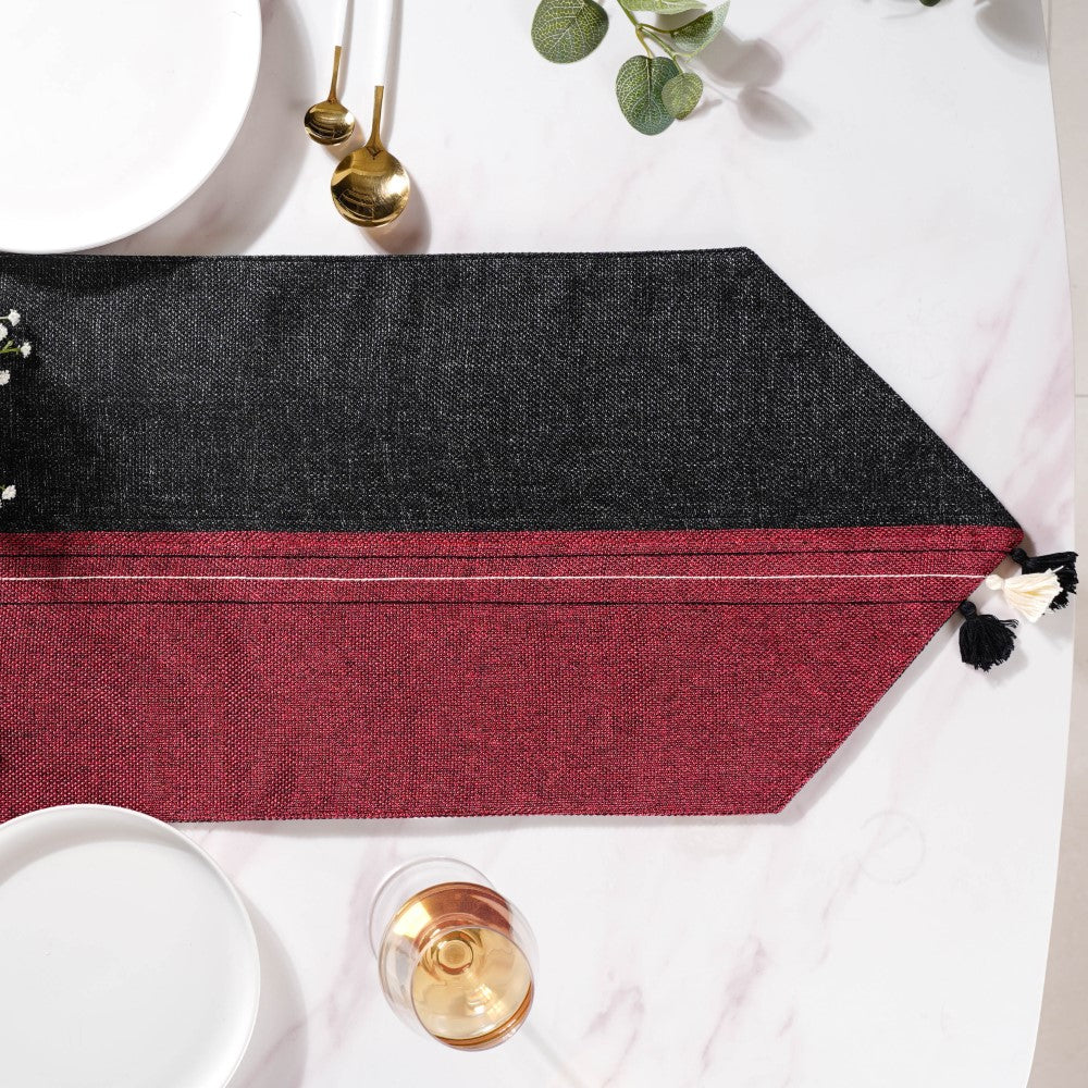 Jute Dining Table Runner Black Maroon 72 Inch