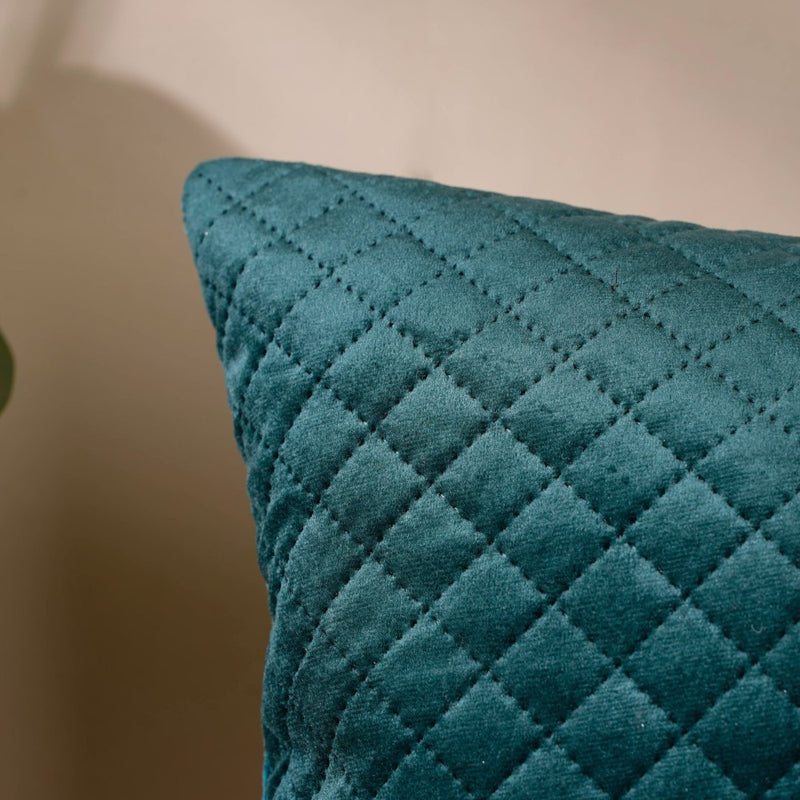 Beryl Green Quilted Velvet Cushion Cover 16 x 16 Inch