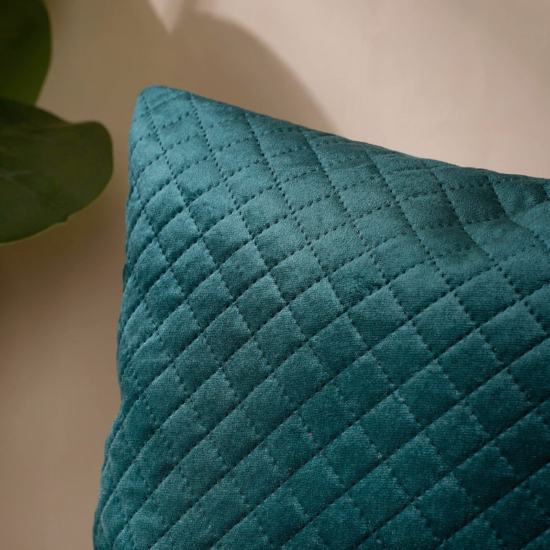 Beryl Green Quilted Velvet Cushion Cover 16 x 16 Inch